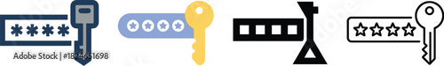 A collection of four security icons depicting different lock and key types on transparent background