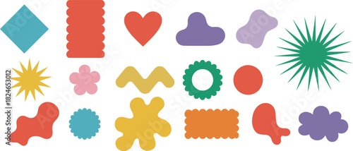 Collection of colorful abstract shapes on white background