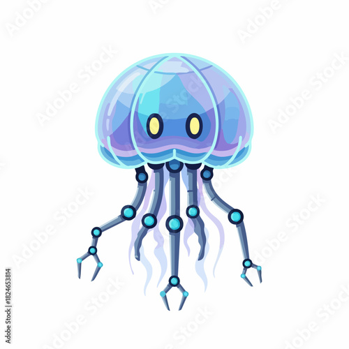 Futuristic Robotic Jellyfish with Advanced Tentacles and Bioluminescent Glow.