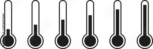 Thermometer Icon Set. Temperature Measurement Health Symbols. Climate Control and Sensor Data Interface. Temperature Gauge and Digital Degree Measurement Collection