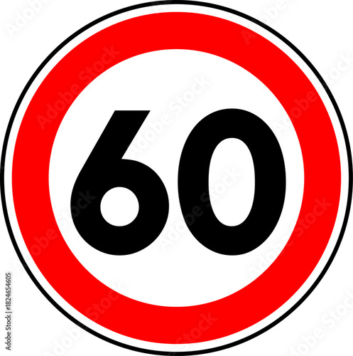 Speed limit sign of 60 kmh, Circle speed limit 60 sign vector
