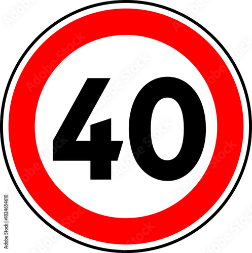 Speed limit sign of 40 kmh, Circle speed limit 40 sign vector