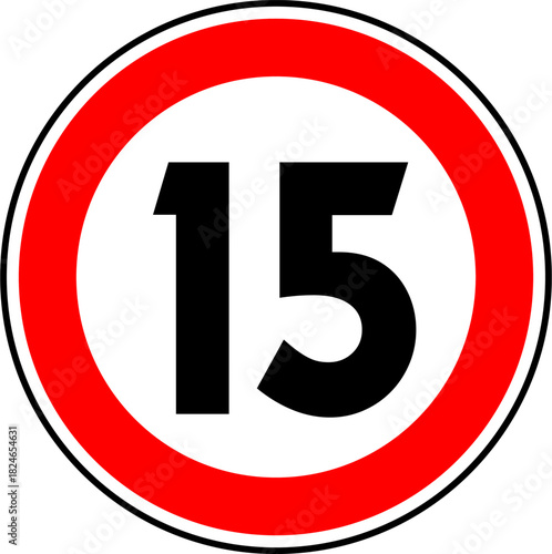 Speed limit sign of 15 kmh, Circle speed limit 15 sign vector