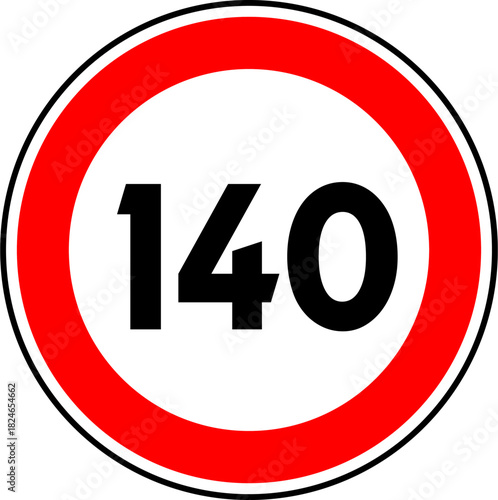 Speed limit sign of 140 kmh, Circle speed limit 140 sign vector