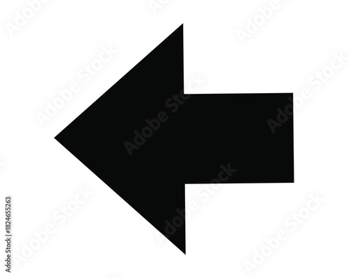 Solid black left arrow icon in a bold minimalist style, symbolizing backward direction and navigation, representing back or previous arrow sign, isolated vector illustration