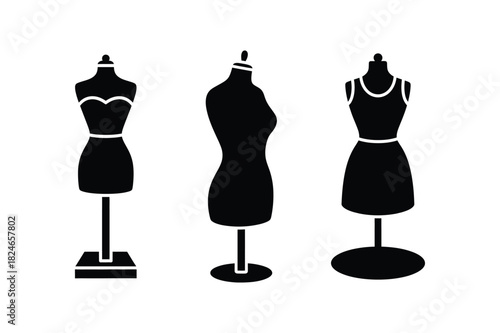 A set of dress form standing on base silhouette vector illustration