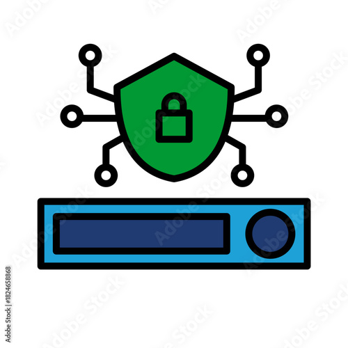 Storage Security Data Disk Blue Base Color Hard disk HDD SSD Memory Cloud Link Computer Icon Logo Floppy Line Art Outline Illustration Elements
