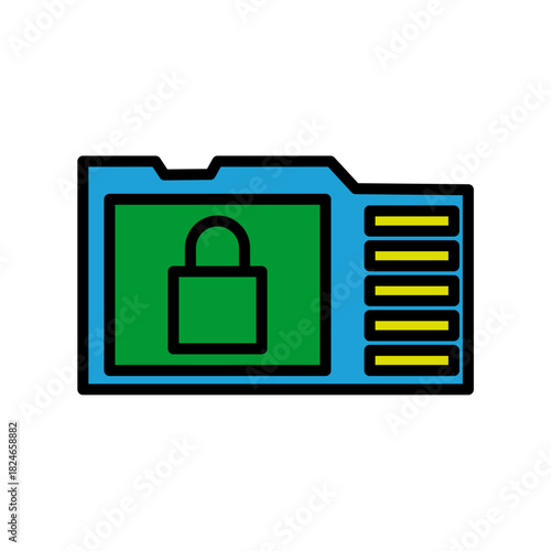Storage Locked Card Disk Blue Base Color Hard disk Internet HDD SSD Memory Cloud Link Computer Icon Logo Floppy Line Art Outline Illustration Elements
