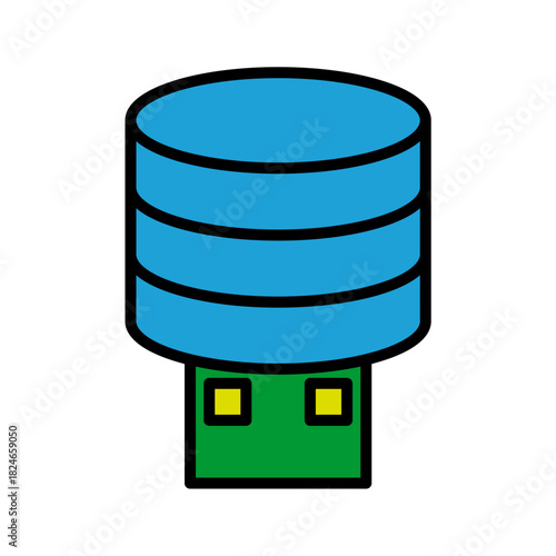 Storage Portable Floppy Disk Blue Base Color Hard disk HDD SSD Memory Cloud Link Computer Icon Logo Floppy Line Art
