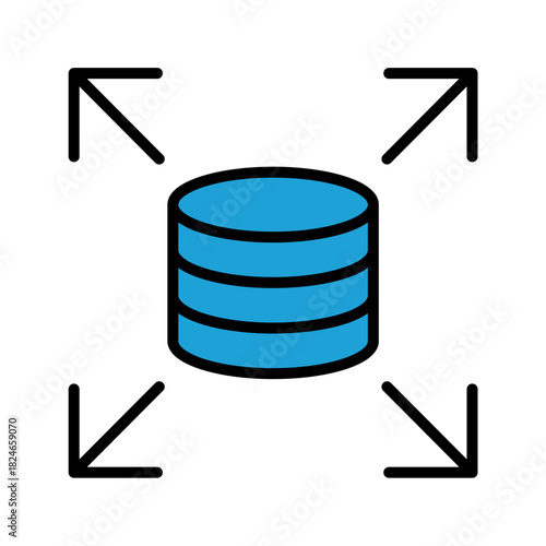 Storage Expansion Disk Blue Base Color Hard disk HDD SSD Memory Cloud Link Computer Icon Logo Floppy Line Art
