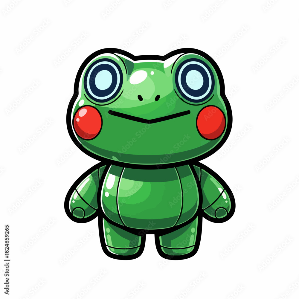 Fototapeta premium Cartoon Frog Character with Red Cheeks and Big Eyes.