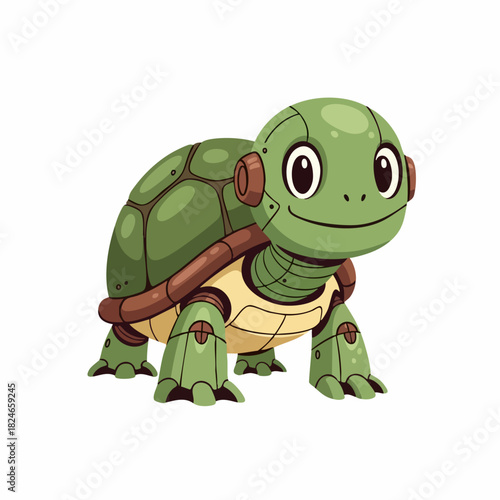 Cartoon Robot Turtle with Green Shell and Mechanical Limbs.