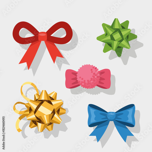 Festive collection of colorful bows, perfect for adding a touch of celebration and joy to your designs, use for gift wrapping, holidays, or special occasions that need a joyful touch
