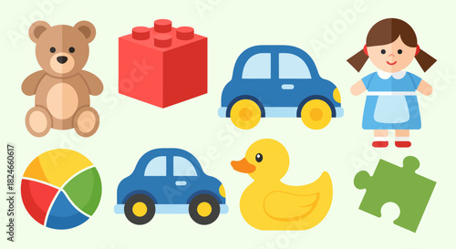 Adorable assortment of children's toys ready for playtime adventures and creative learning, perfect for nursery decor, educational resources, and delightful designs