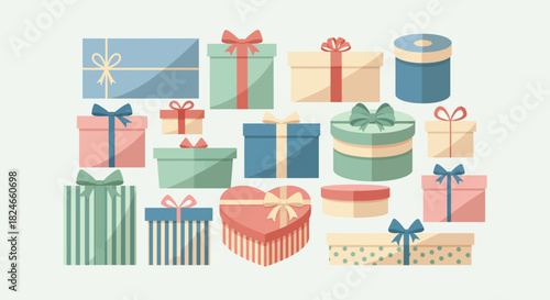 Delightful array of colorful gifts perfect for birthdays, holidays, and special occasions, evoking joy and generosity, ideal for marketing campaigns and festive promotions with clean, modern design