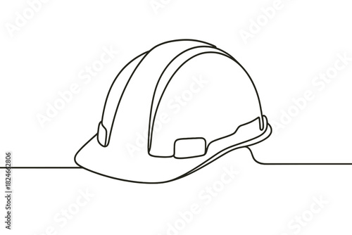 Minimalist line drawing of construction hard hat