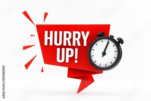 Urgent red banner with stopwatch and hurry up text symbolizing time sensitivity and limited offers