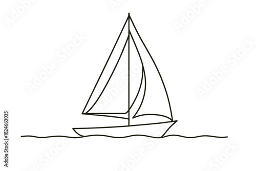Minimalist line drawing of sailboat on gentle waves