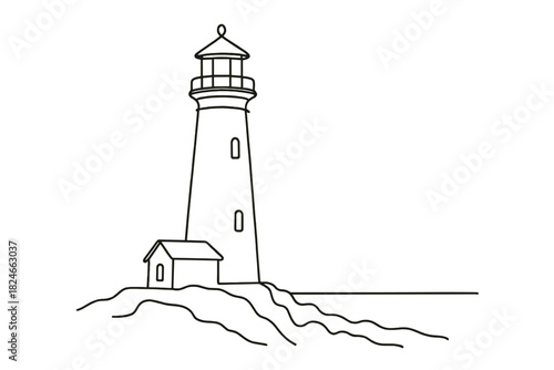 Minimalist lighthouse illustration with coastal scene