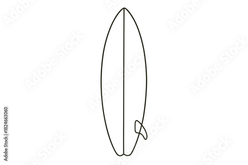 Minimalistic outline of a surfboard with fin in black and white