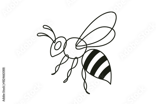 Minimalist black line art of a bee with striped abdomen on white