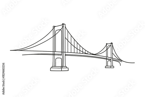 Minimalist line drawing of suspension bridge on white background
