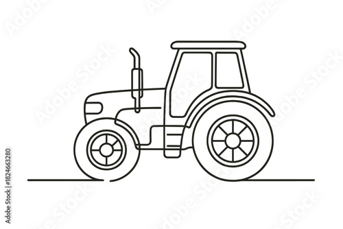 Minimalist line art of a tractor on white background