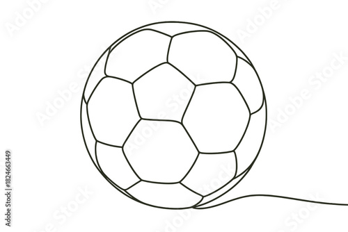 Continuous line drawing of a soccer ball on white background