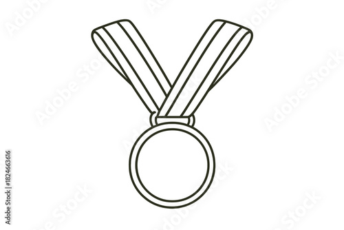 Simple black and white medal line art with ribbon outline