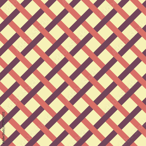 Diagonal weave pattern created from tan and brown lines against a pale yellow background