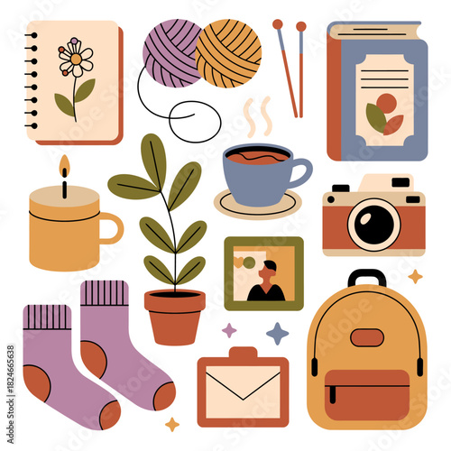Collection of school and education items including books backpack plants and stationery vector set