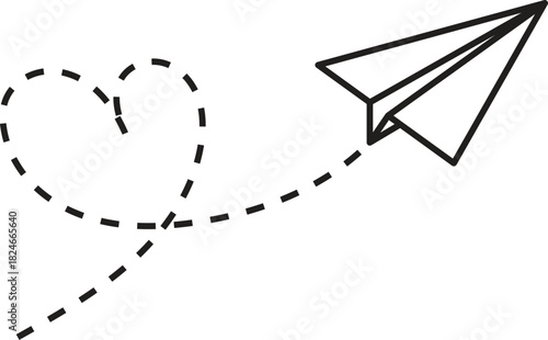 Paper Airplane with Heart Trail Minimal Line Art Illustration