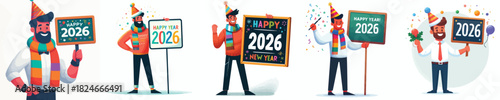 vector of a man holding up a sign with the number "2026" written on it