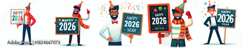vector of a man holding up a sign with the number "2026" written on it