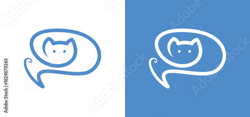 Beloved pet logo design. Vector icon of a cat line art and a unique brain.