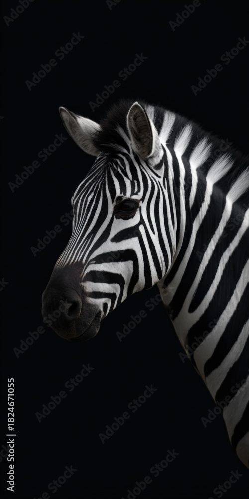 Naklejka premium Close-up of a zebra against black background