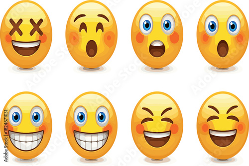 Set of Extreme Expression 3D Emoji Vector Illustration, Laughing, Surprised, and Shocked Faces.