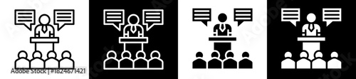 Conferences Icon Set In Black And White Filled Style Collection 