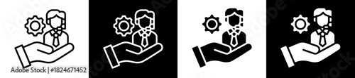 Call Service Icon Set In Black And White Filled Style Collection 