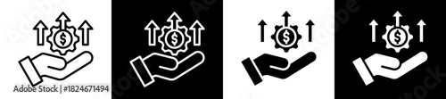 Profit Management Icon Set In Black And White Filled Style Collection 