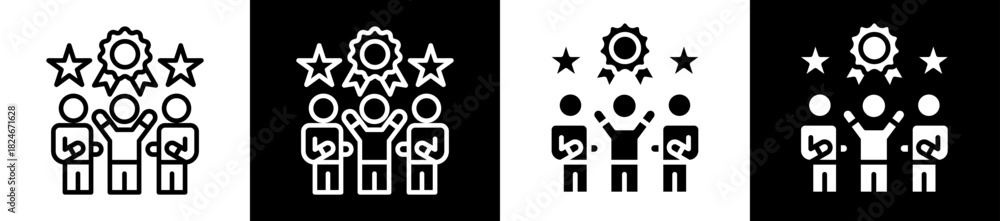 Obraz premium Team Achievement Icon Set In Black And White Filled Style Collection
