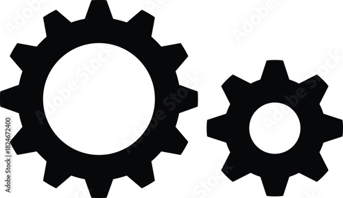 Two Meshing Gear Wheels Icon Vector Graphic Black Silhouette Illustration for Engineering Mechanics Industry Work Process Teamwork Cooperation Machine Part Settings Design