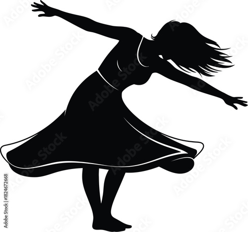 Silhouette of a woman dancing with a flowing dress