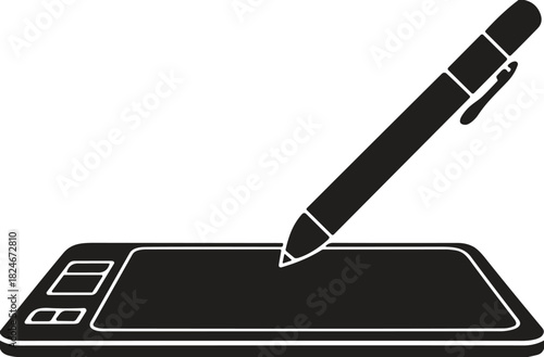 Graphics Tablet and Stylus Pen Icon Vector Graphic Black Silhouette Illustration for Digital Drawing Design Art Technology Creative Work Artist Equipment Computer Input Device