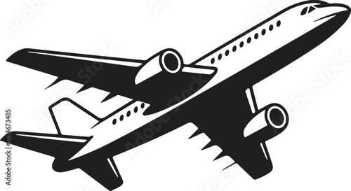 Commercial Jet Airplane Taking Off Flying Aeroplane Silhouette Vector Graphic Icon for Air Travel Transportation Logistics Aviation Airline Business Holiday Vacation Journey Logo Design