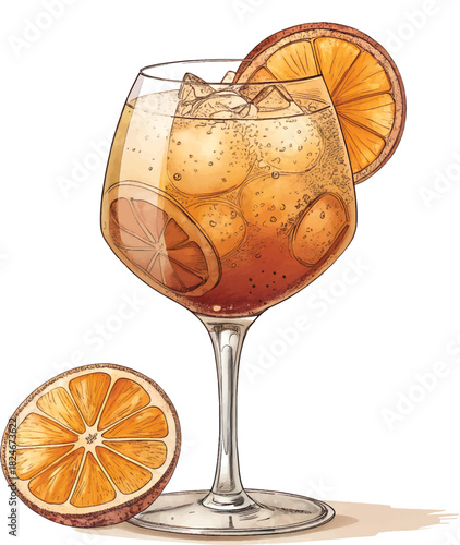 Fizzy Orange Cocktail in Wine Glass ? Refreshing Citrus Drink with Ice and Garnish copy.eps