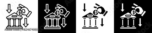 Cash Deposit Icon Set In Black And White Filled Style Collection  