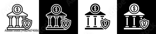 Bank Security Icon Set In Black And White Filled Style Collection  