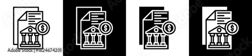 Bank Statement Icon Set In Black And White Filled Style Collection  