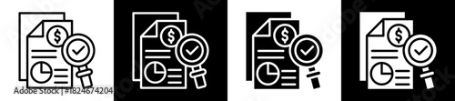 Financial Audit Icon Set In Black And White Filled Style Collection  